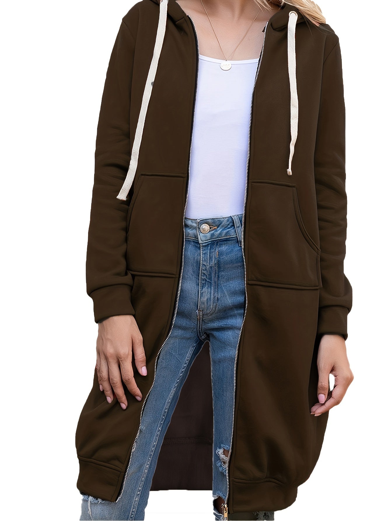 Roter Langer Zip-Up Hoodie – Lisa