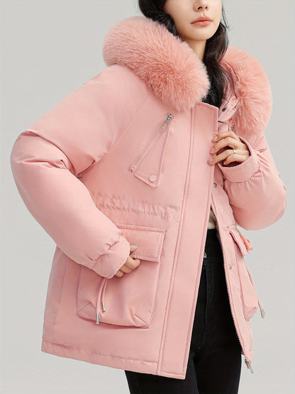 Lässige Windjacke mit Kapuze und abnehmbarem Kunstfell