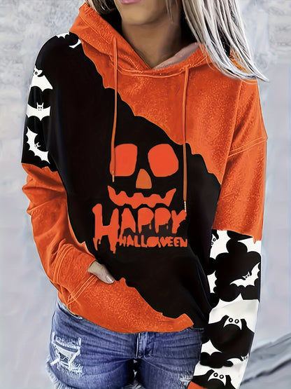 Halloween Pumpkin Print Hoodie - Lässiges Langarm-Hoodie
