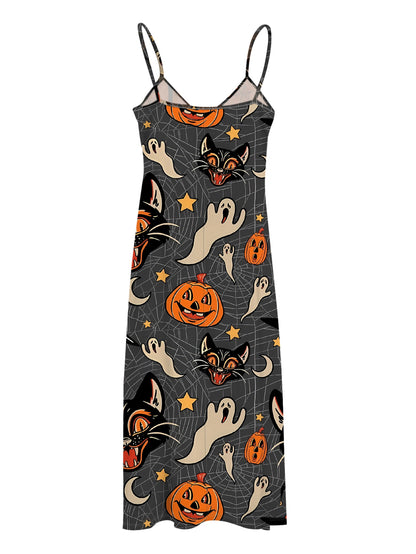 Halloween Print Spaghettiträger Kleid - Lässiges und Verspieltes Cami-Kleid für Frauen
