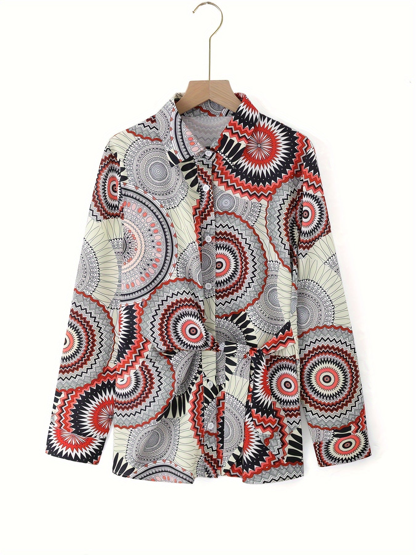Bunte Geometrische Print-Bluse mit Krawattenfront - Zara