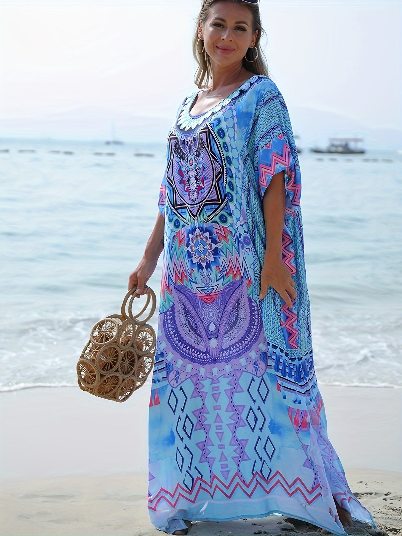 Blaues Boho Kaftan Kleid - Mia