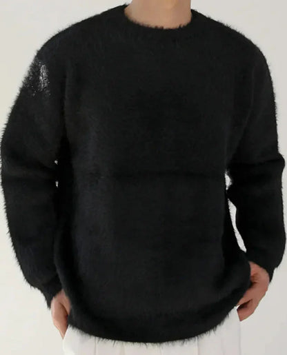 Flauschiger herren-strickpullover mit rundhalsausschnitt – herren