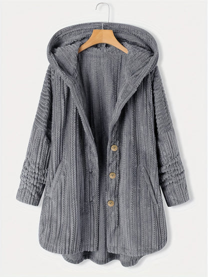Grauer Kapuzenmantel mit Knöpfen - Lara