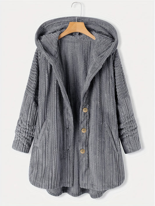 Grauer Kapuzenmantel mit Knöpfen - Lara