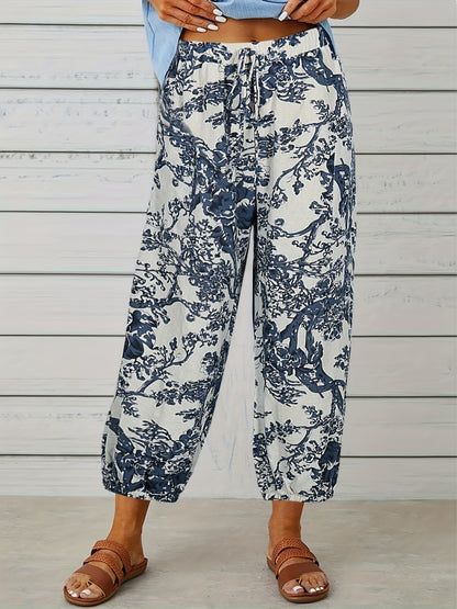 Graublaue Blumenhose Leichtigkeit - Marina