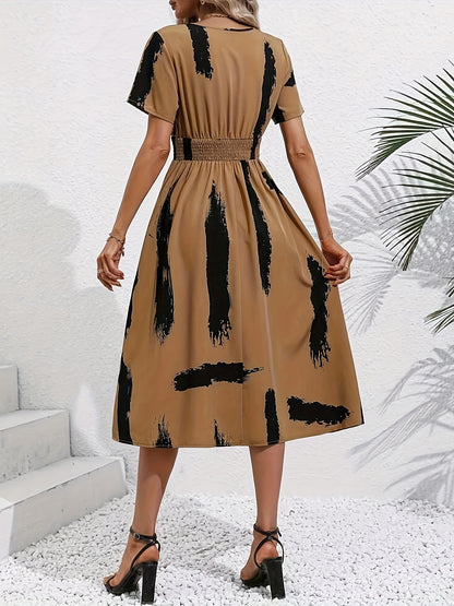 Kamel Grafikdruck Midikleid mit V-Ausschnitt - Emma