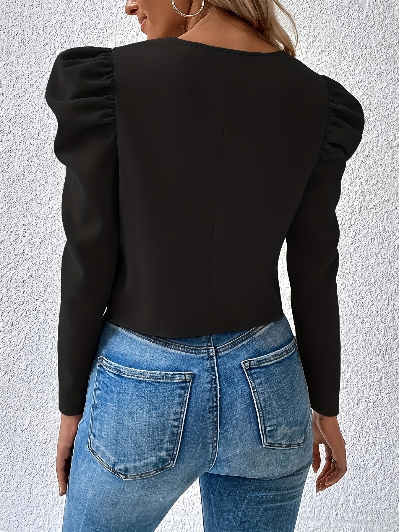 Elegante Kurzjacke mit Reißverschluss und Puffärmeln in Einfarbiger Optik