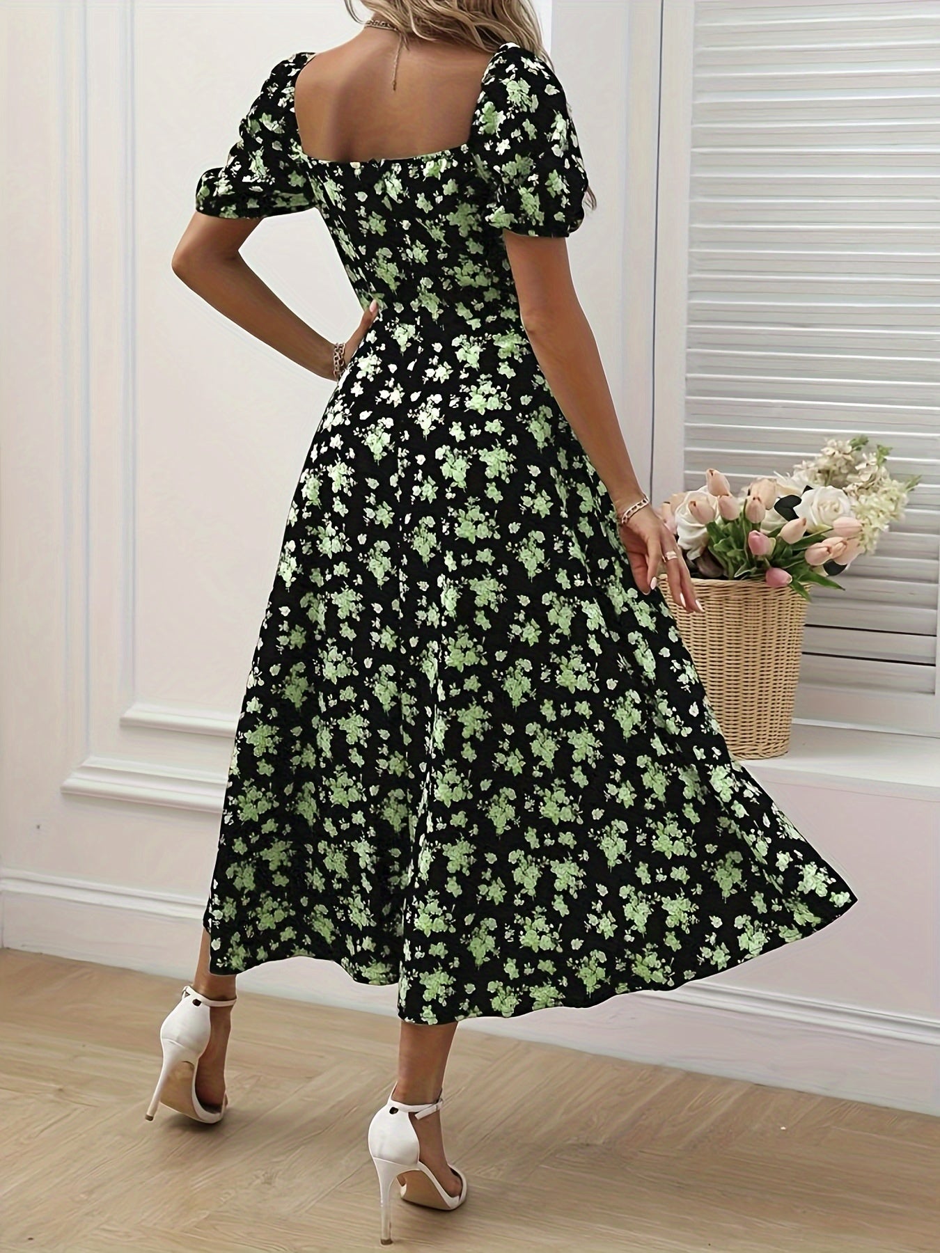 Schwarzes Blumen Sommerkleid - Sophia