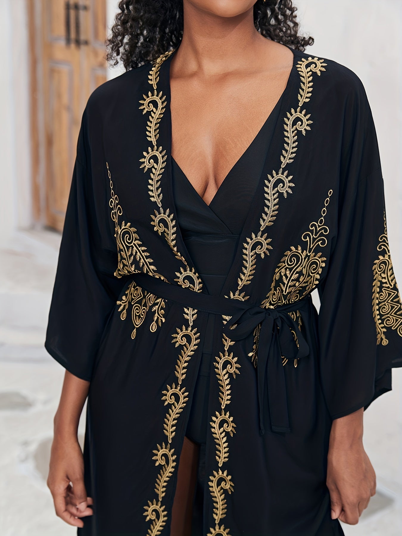 Schwarzes Goldverziertes Kaftan-Kleid - Isabella