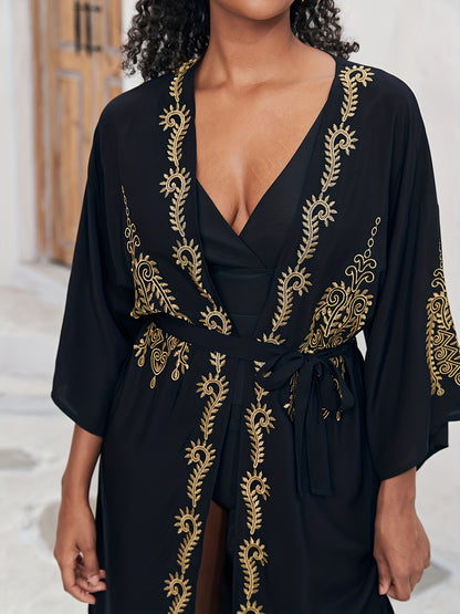 Schwarzes Goldverziertes Kaftan-Kleid - Isabella