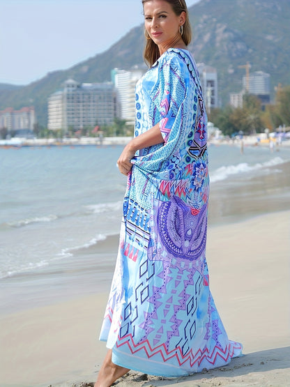 Blaues Boho Kaftan Kleid - Mia