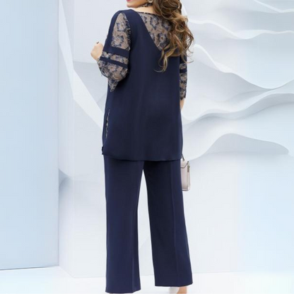 Blue Lace-Trim Pantsuit - Helena