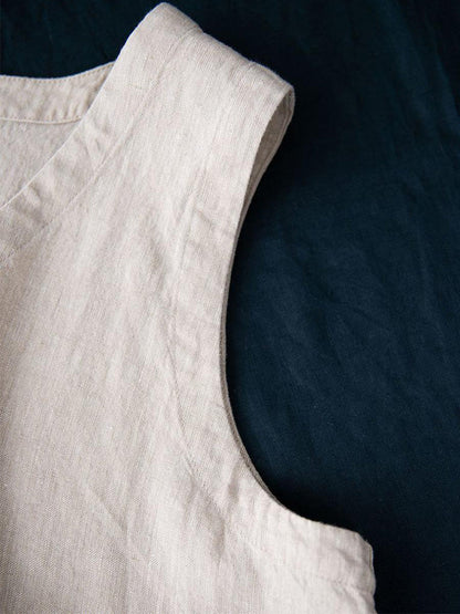 Beiges Ärmelloses Midikleid Mit Knopfdetails - Emma