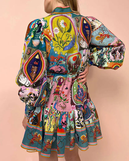 Buntes Boho-Kleid mit Ballonärmeln - Isabella