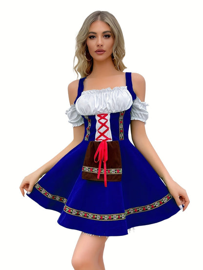 Patience | dirndl kleid mit schulterfreiheit und goldbordüre für frauen