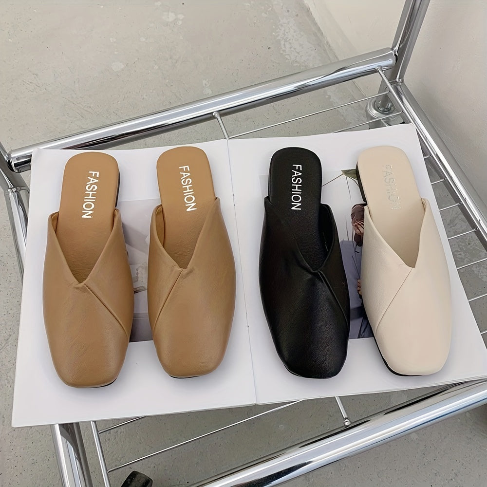 Elegante Beige Mules - Quadratische Spitze