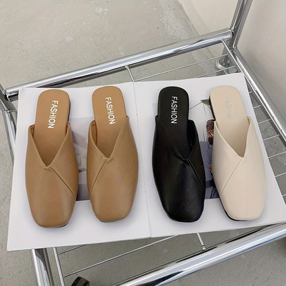 Elegante Beige Mules - Quadratische Spitze