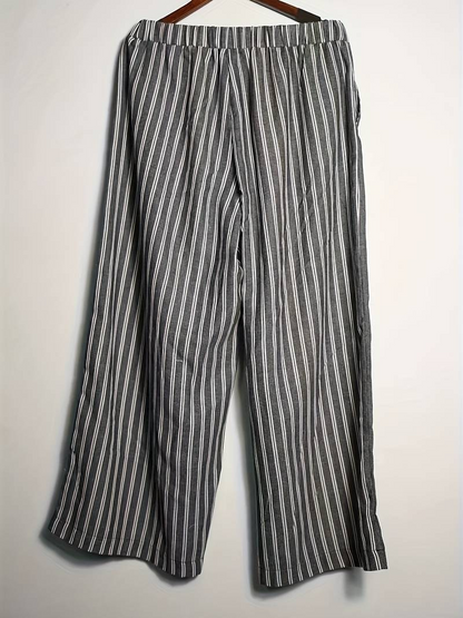 Weite Streifenhose Weiß - Julia