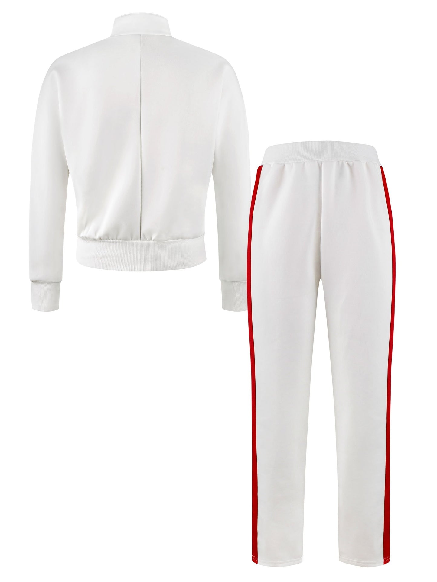 Sportlicher Chic – Weißer Zweiteiler mit roten Streifen