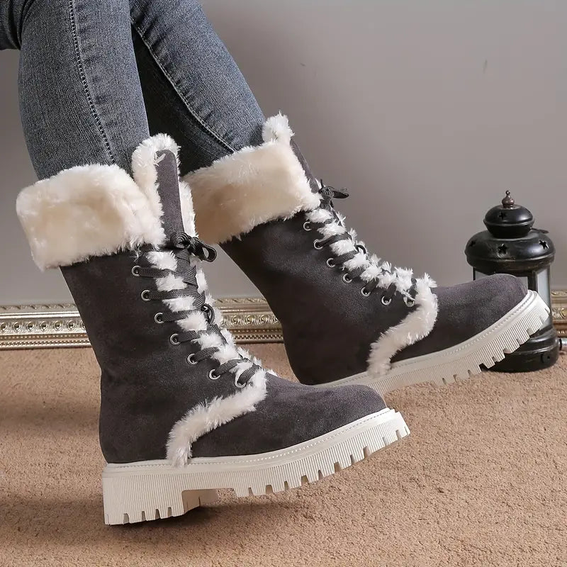Schwarze Orthopädische Schneestiefel mit Fleecefutter - Lina