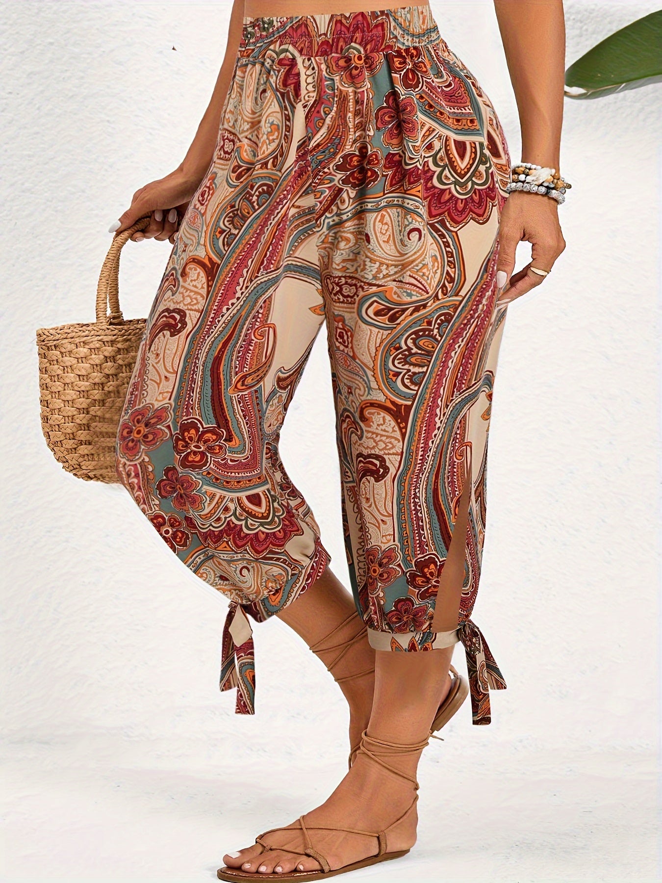 Gemusterte schwarze Caprihose - Lena