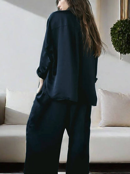 Pyjama-set in dunkelblau aus seide - marie