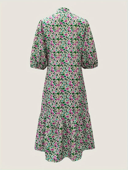 Grünes Blumenkleid mit Knopfleiste und Gürtel - Lena