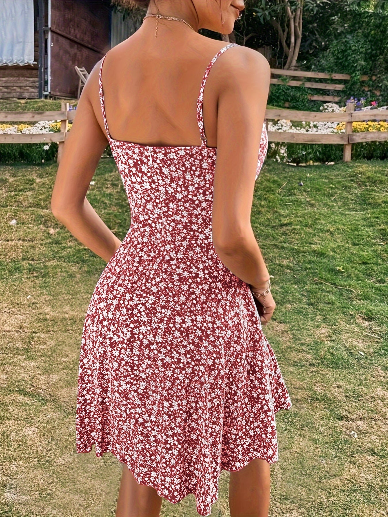 Blaues Blumenmuster-Kleid mit Raffung - Leona