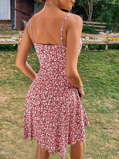 Blaues Blumenmuster-Kleid mit Raffung - Leona