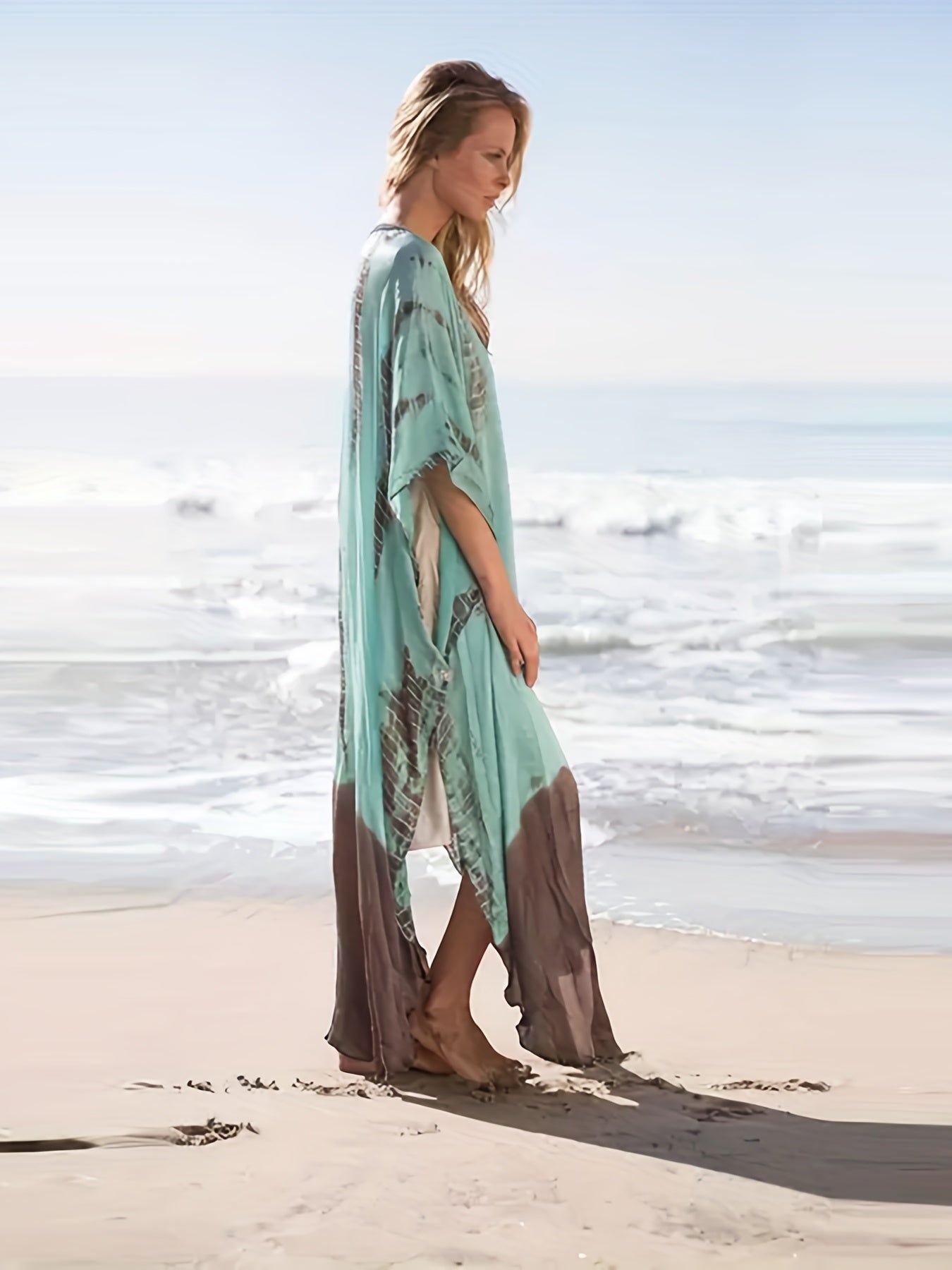 Grünes Boho Maxi-Kaftan Kleid - Ella