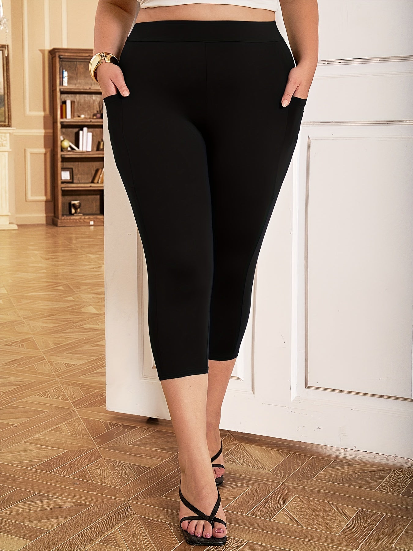 Plus Size Leggings mit Taschen - Schwarz