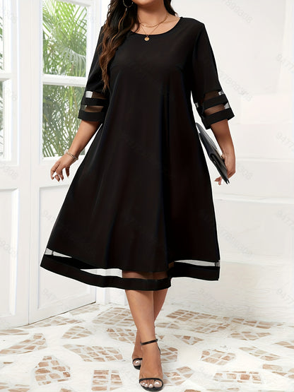 Schwarzes Plus Size Mesh Midi-Kleid - Isabella