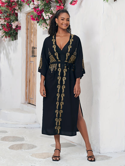 Schwarzes Goldverziertes Kaftan-Kleid - Isabella