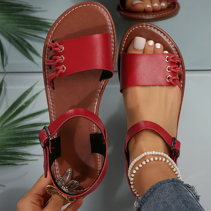 Dunkelbraune Flache Sandalen mit Knöchelriemen - Nora