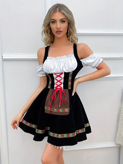 Godiva | mini-dirndl kleid mit stickbordüre und carmen-ausschnitt für frauen