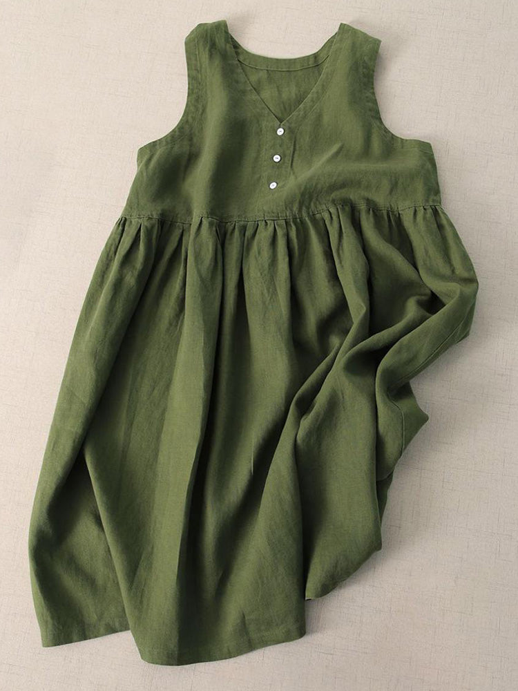 Beiges Ärmelloses Midikleid Mit Knopfdetails - Emma