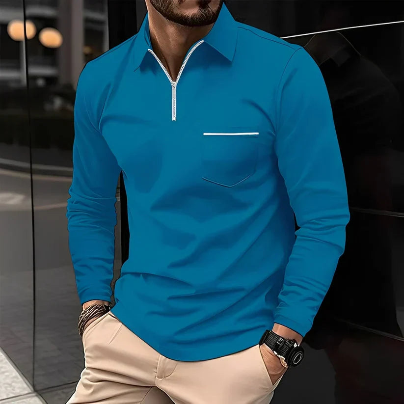 Florent langarm-polohemd mit reißverschluss – herren