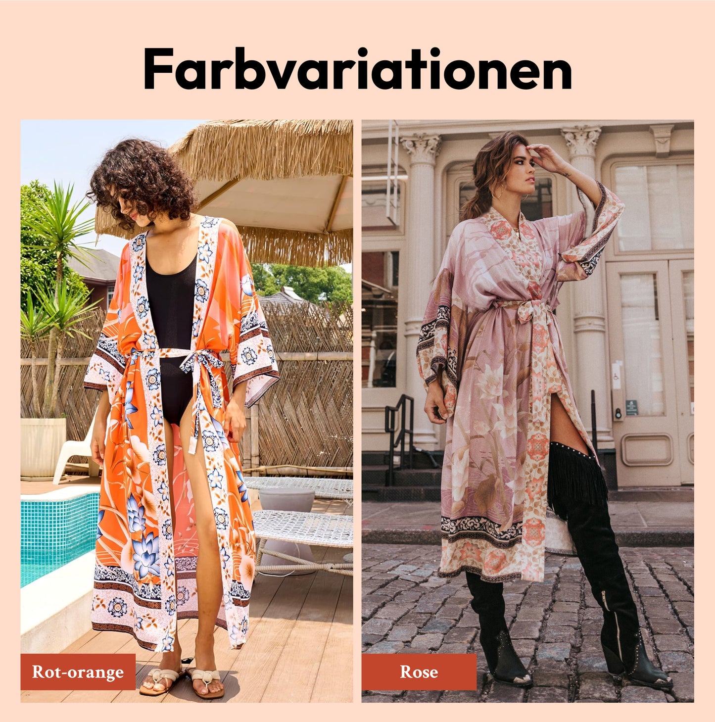 Sofia | Leichter Roter Blumen-Kimono mit Batwing-Ärmeln