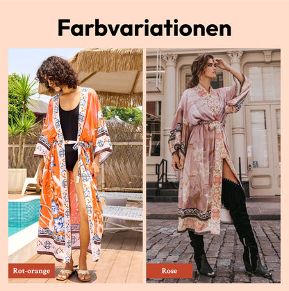 Sofia | Leichter Roter Blumen-Kimono mit Batwing-Ärmeln