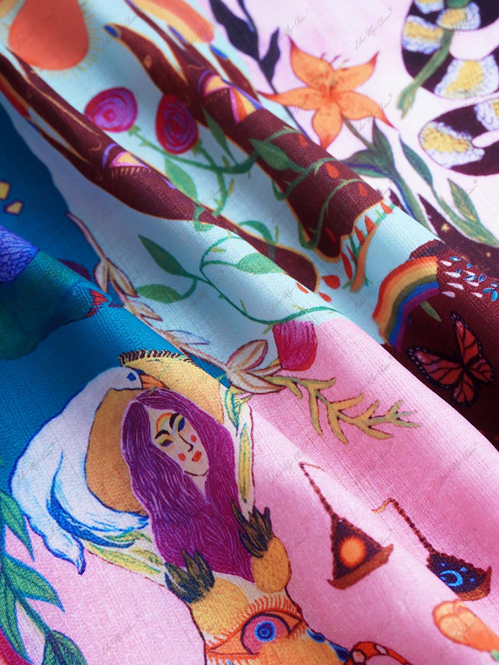 Kunstvoll bedrucktes Kleid in Bunt mit Stehkragen - Marisol