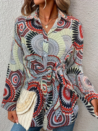 Bunte Geometrische Print-Bluse mit Krawattenfront - Zara