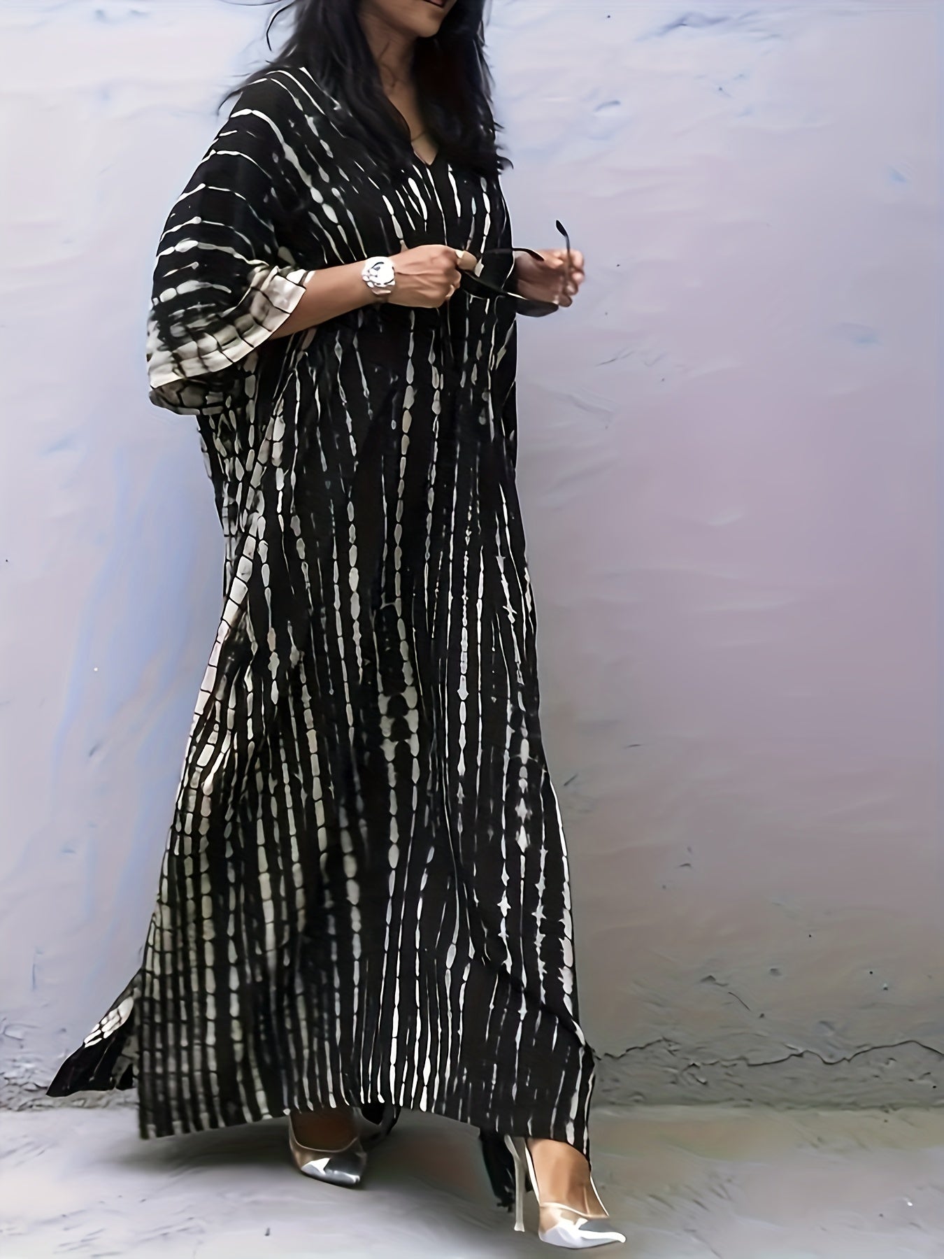 Armeegrüner Batik-Kaftan - Leila