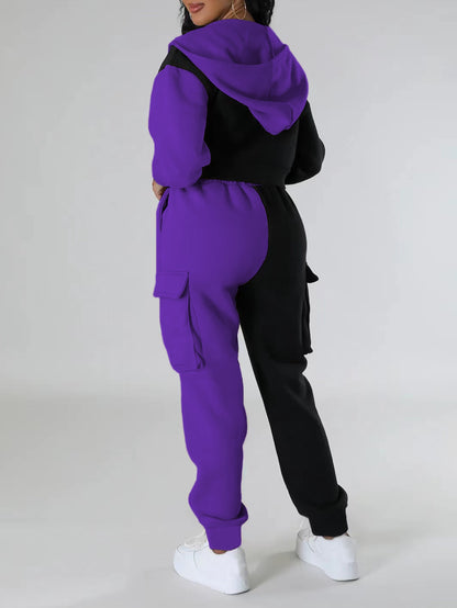 Trendiger Color-Blocking Zweiteiler mit Kapuze