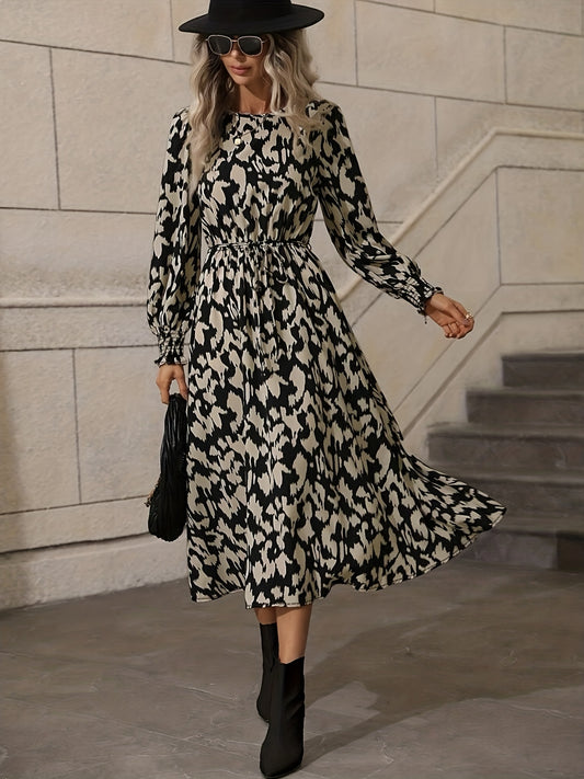 Schwarz-Weißes Musterkleid Langarm - Viola