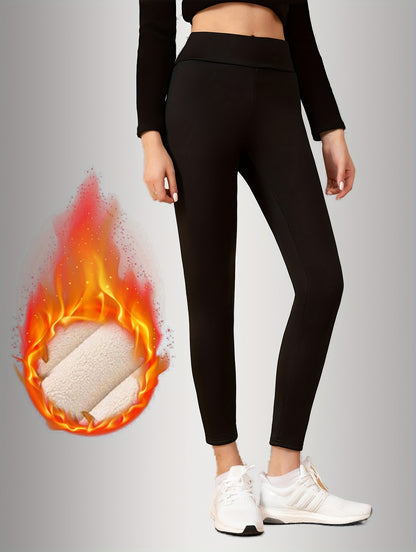 Schwarze thermo-fleece-hose mit elastischem bund - lara