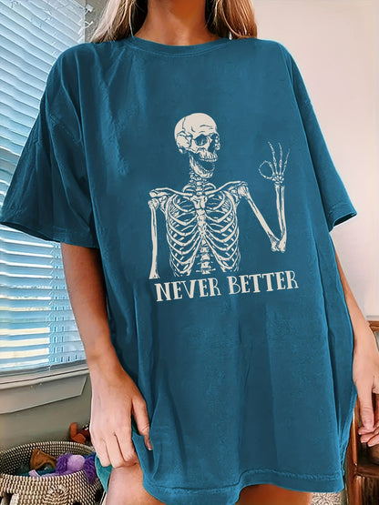 Halloween T-Shirt mit Skelett-Print, Vintage-Look Never Better Design