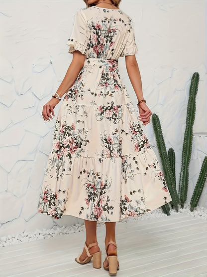 Beiges Blumen Maxikleid - Emilia