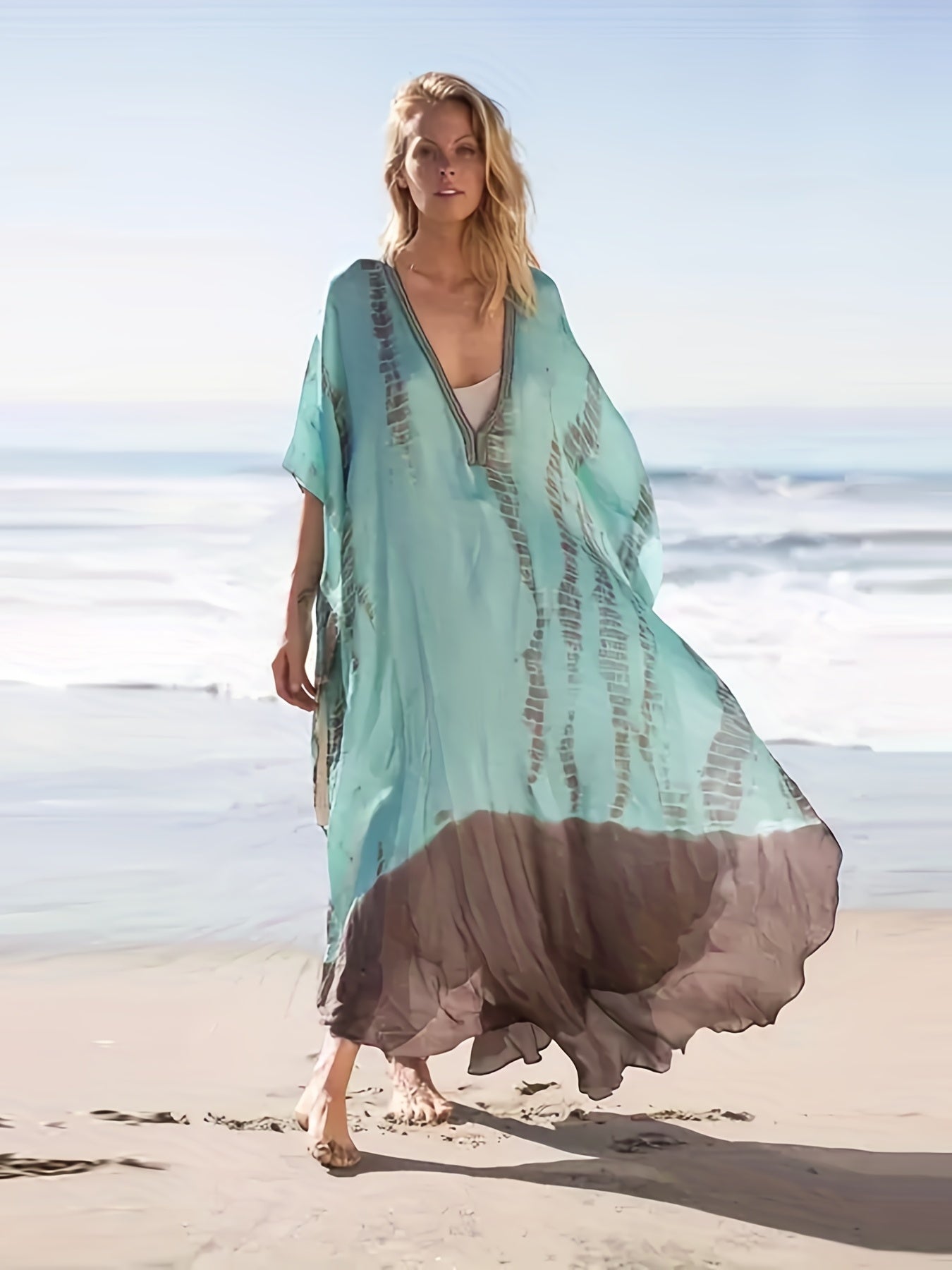 Grünes Boho Maxi-Kaftan Kleid - Ella