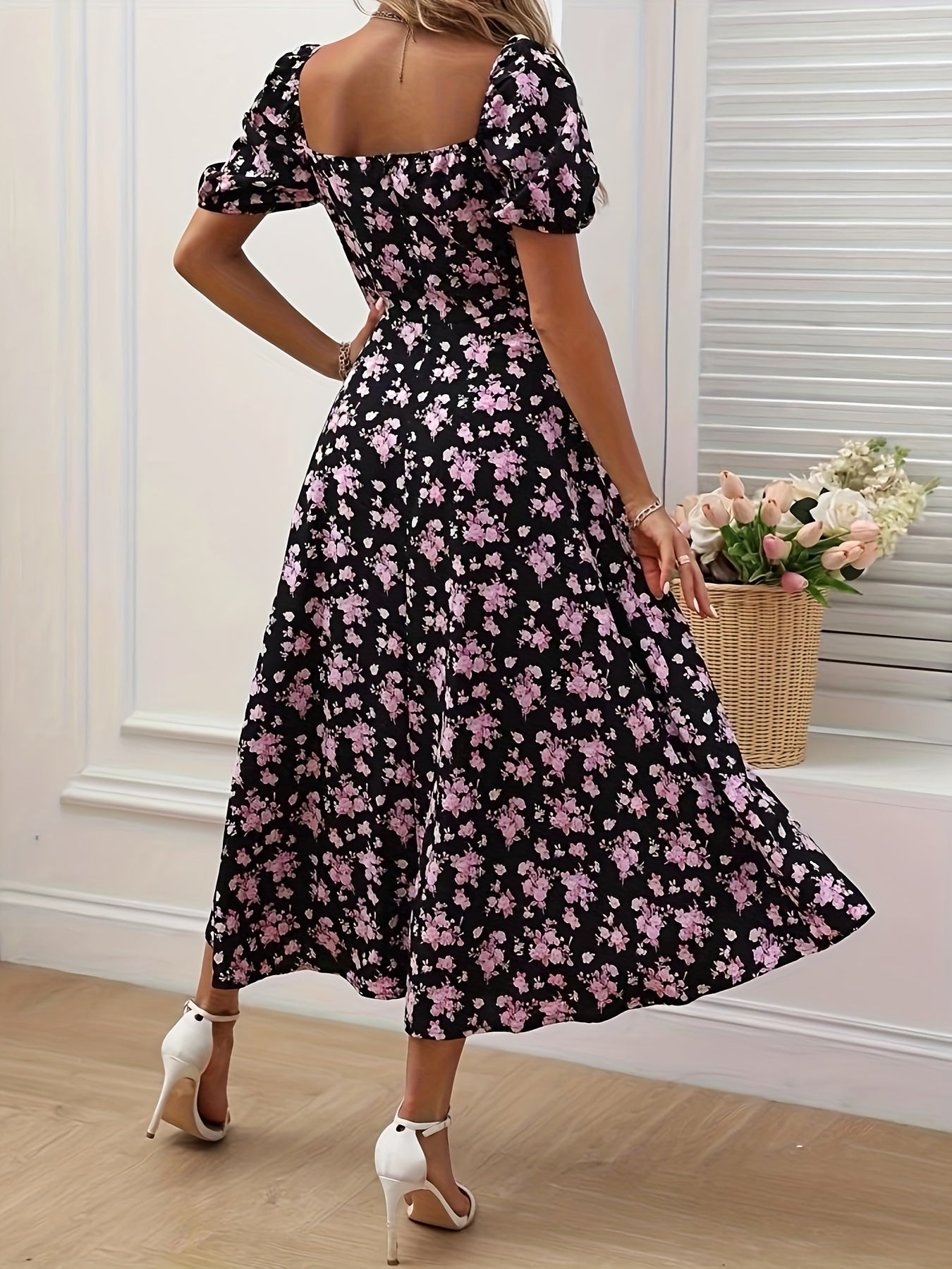 Schwarzes Blumen Sommerkleid - Sophia